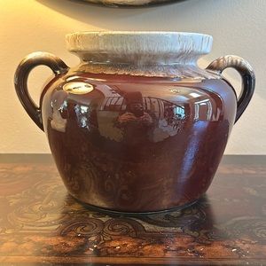 Vintage McCoy Brown Drip Glaze Bean Pot 342, Brown Bean Pot with Handles